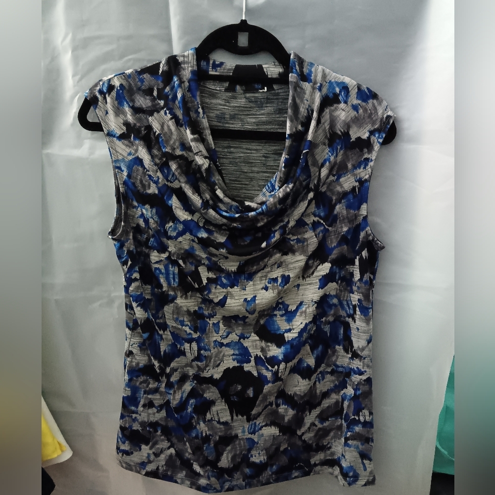 Blue and Gray Patterned Sleeveless Top